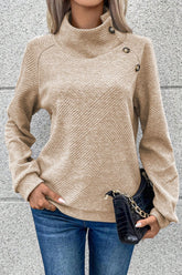 LIZAKOSHT  -  Textured Turtleneck Long Sleeve Sweatshirt